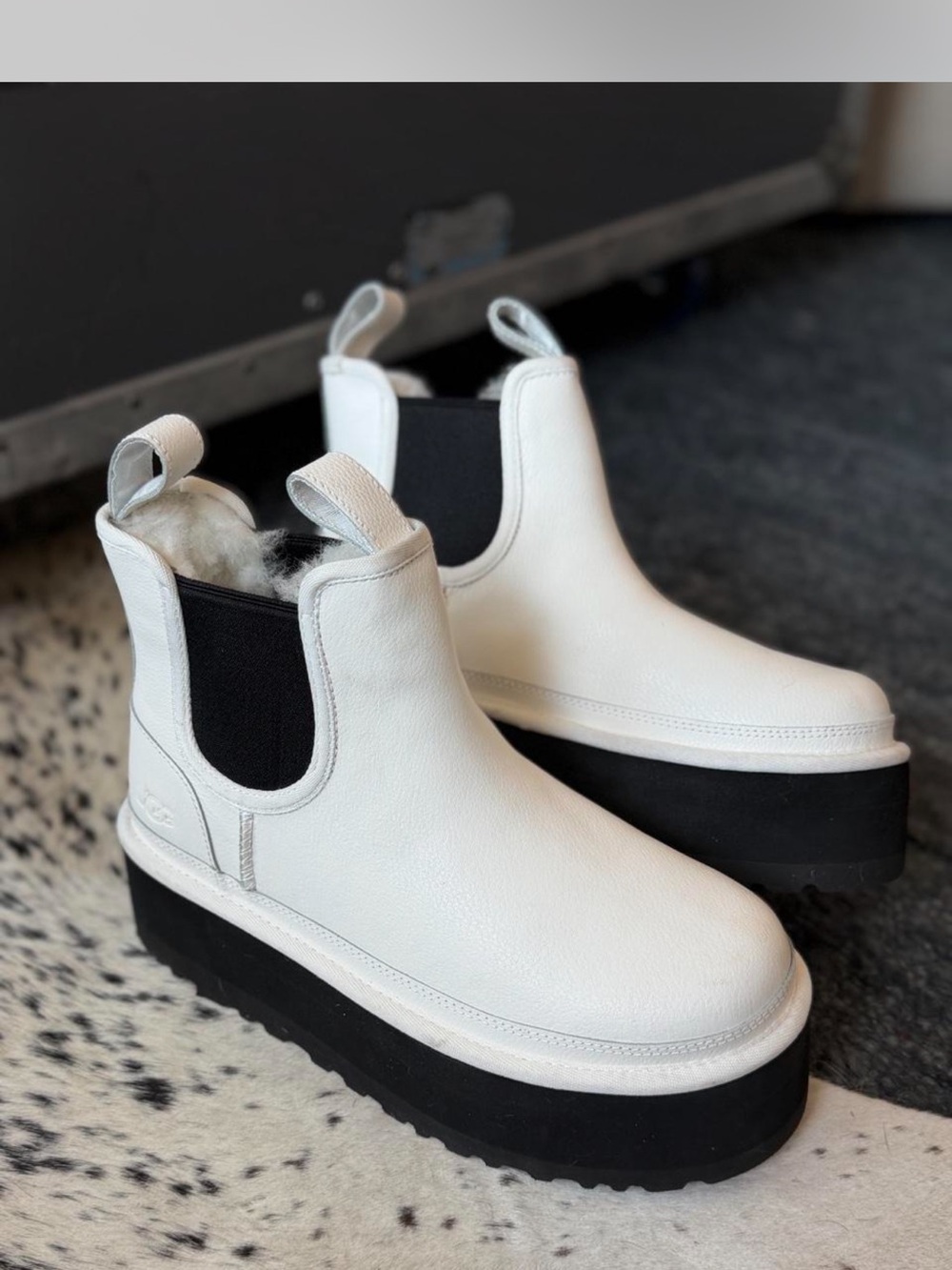 Ugg Neumel White Platform Chelsea Boots with Black Sole - Women